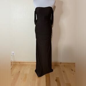 La Femme 21730 brown ruched off the shoulder jersey formal dress NEW 2